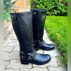 Frye Tall Veronica leather moto biker combat boots